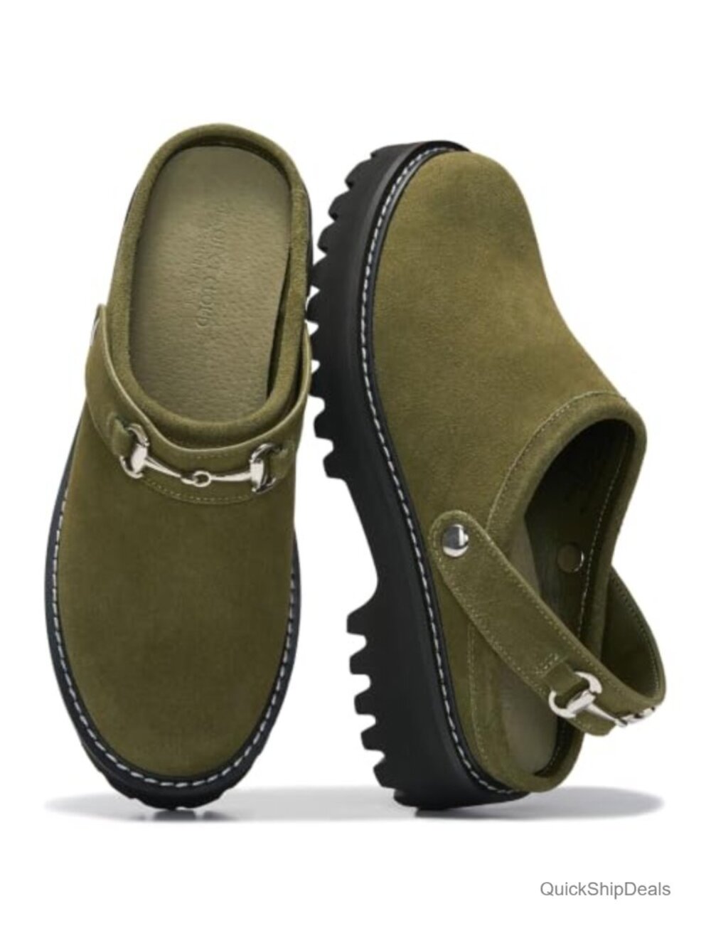Genuine Leather Platform Clogs for Women - Lug Sole Slingback Mules